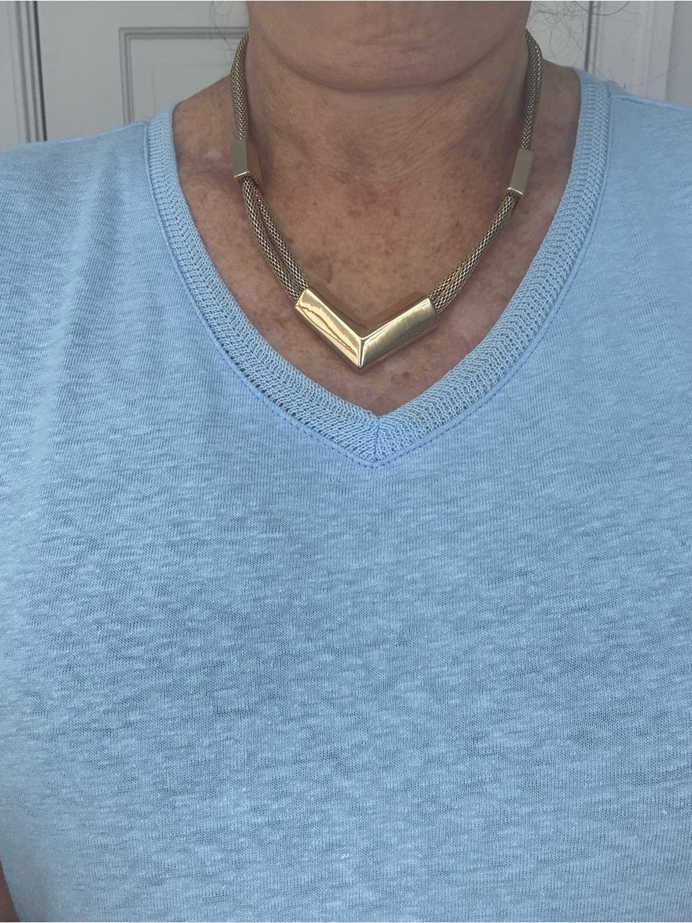 Gold Chevron Mesh Necklace - Women's Jewelry